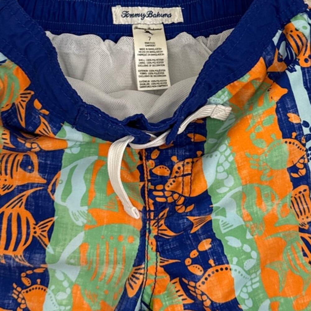 Tommy Bahama Swim Trunks Blue Orange Board Shorts Size Youth 7 - Picture 4 of 4